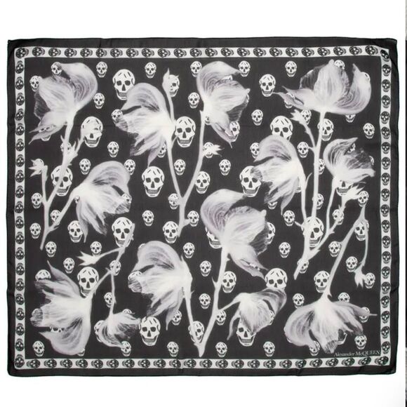 Alexander McQueen Classic Skull Silk Chiffon Scarf - Picture 1 of 9